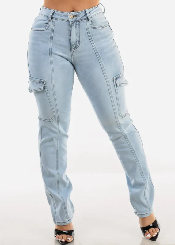 High Waist Straight Leg Jeans Light Acid Wash sold by Moda