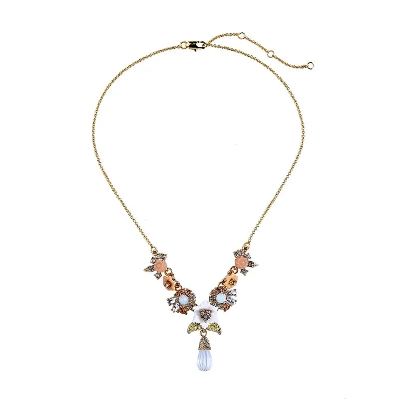 Goldtone Floral Imitation Pearl Necklace - White sold by Zulily