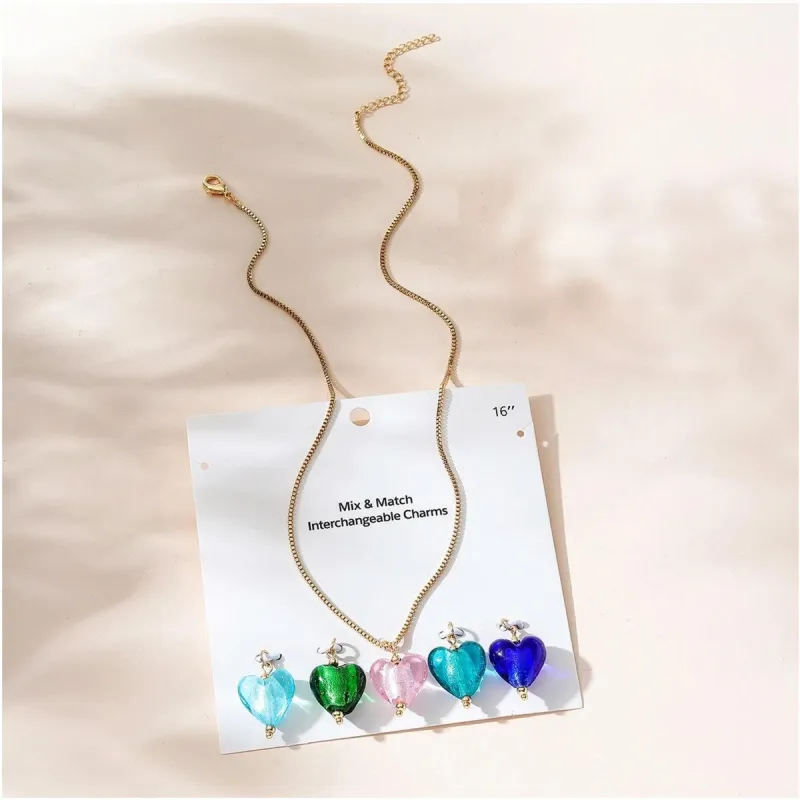 Goldtone & Multi Coloured Mix & Match Heart Charm Pendant Necklace - White sold by Zulily