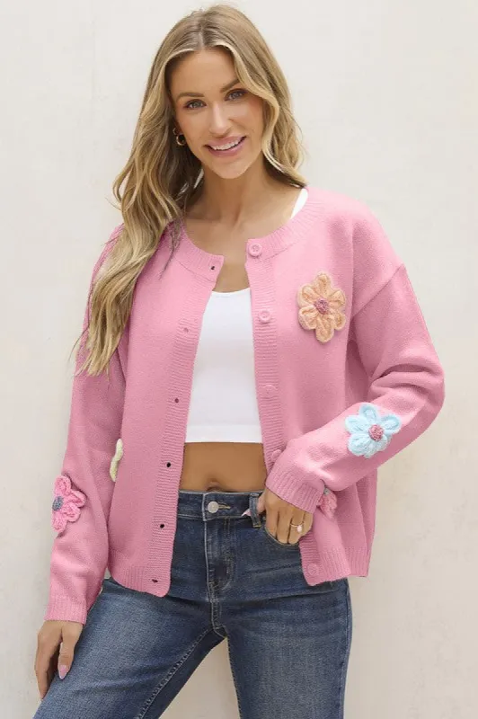 Knitted Floral Pattern Button Up Cardigan sold by Charming Charlie