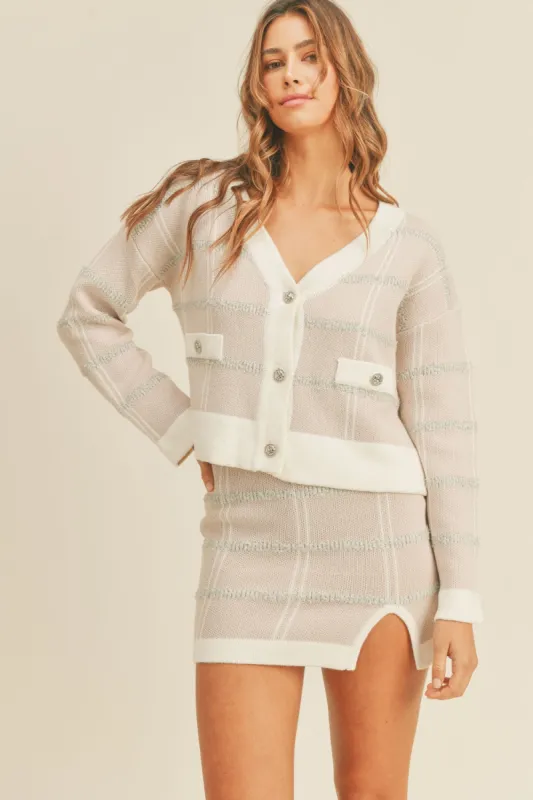 MABLE Plaid Button Down Sweater Cardigan and Mini Skirt Set sold by Charming Charlie