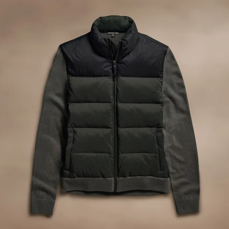 Two Tone Down Front Zip Up Sweater - Black/Olive/Olive sold by James Perse
