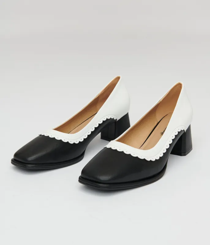 Unique Vintage 1950s Black & White Square Toe Pumps sold by Unique Vintage
