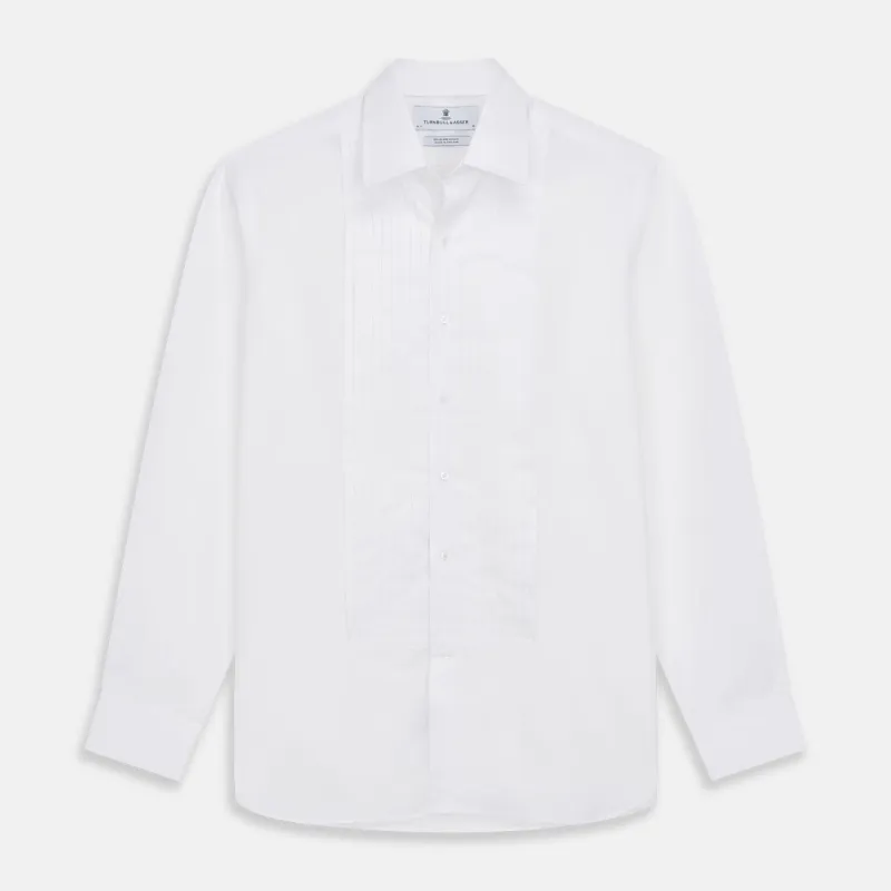 White Pleated Cotton Dress Shirt with T&A Collar and Double Cuffs sold by Turnbull & Asser