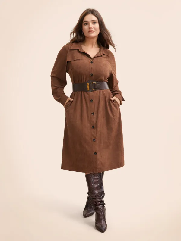 Faux Suede Shirt Collar Midi Dress sold by Bloomchic