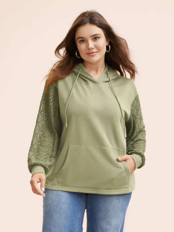 Lace Patchwork Hooded Drawstring Sweatshirt sold by Bloomchic