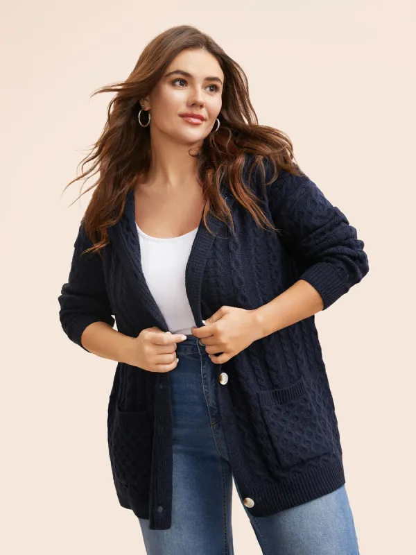 Solid Cable Knit Hooded Cardigan sold by Bloomchic