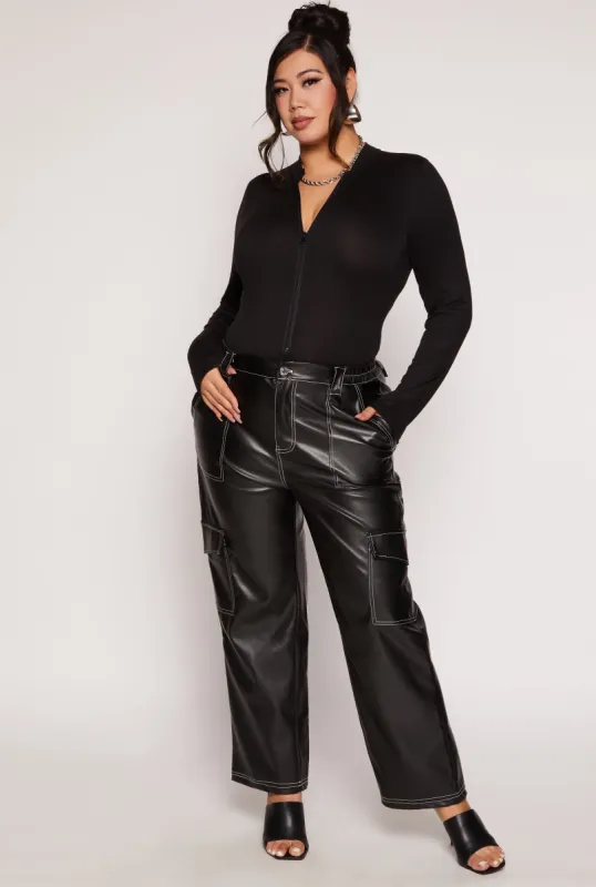 Plus Size Faux Leather Wide Leg Cargo Pants sold by Rainbow
