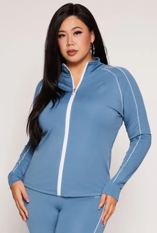 Plus Size Contrast Piping Zip Front Track Jacket sold by Rainbow