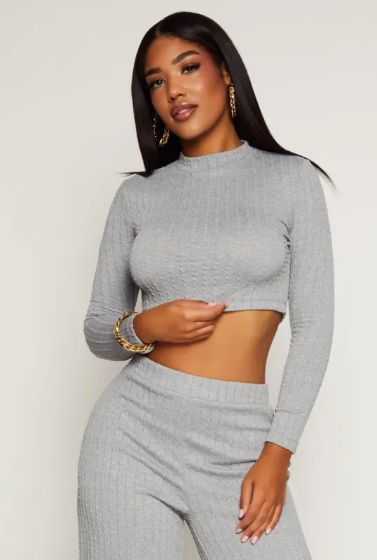 Cable Knit Mock Neck Crop Top sold by Rainbow