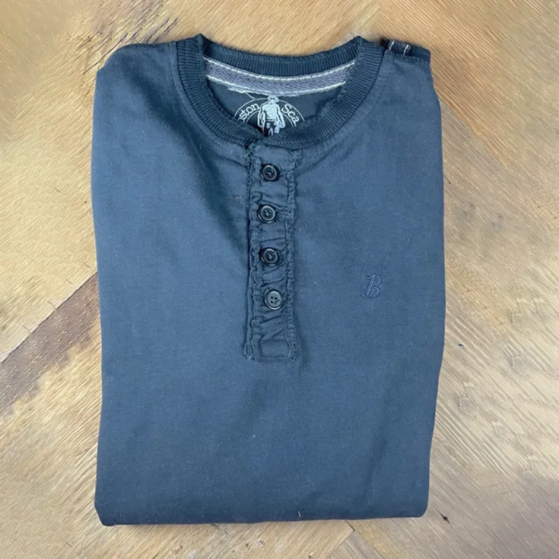 Boston Scally The Long Sleeve Henley - Dusk Navy sold by Boston Scally