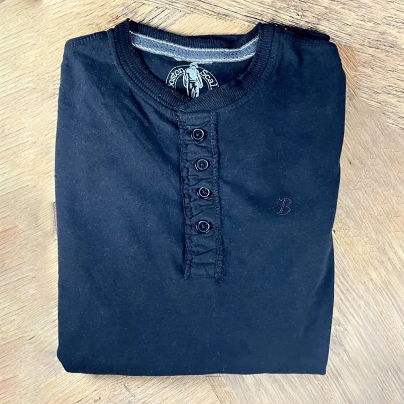 Boston Scally The Long Sleeve Henley - Vintage Black sold by Boston Scally