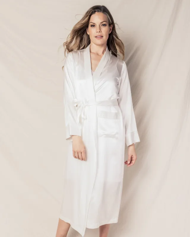 Women's Silk Long Robe in White sold by Modatrova