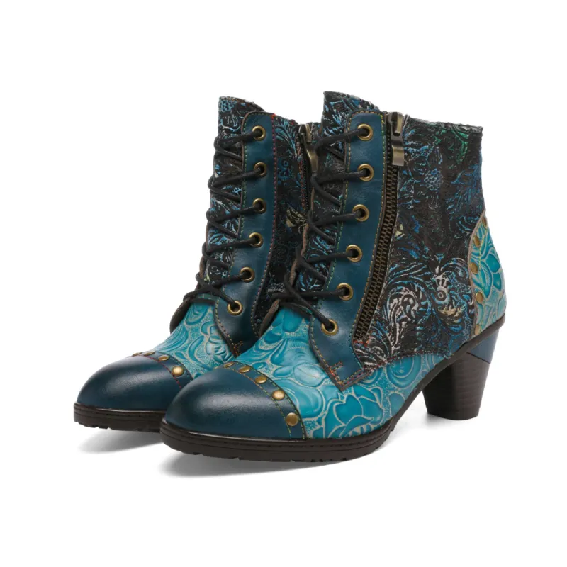 Retro Handmade Leather Patchwork Ankle Boots sold by superladystar