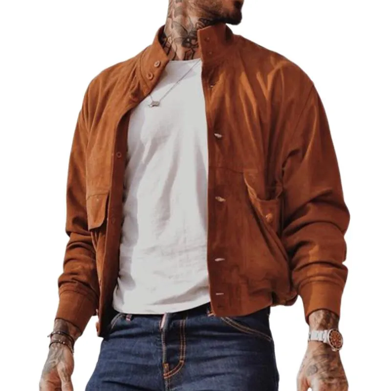 Men's Vintage Casual Solid Suede Pocket Jacket 81245573TO sold by Manly