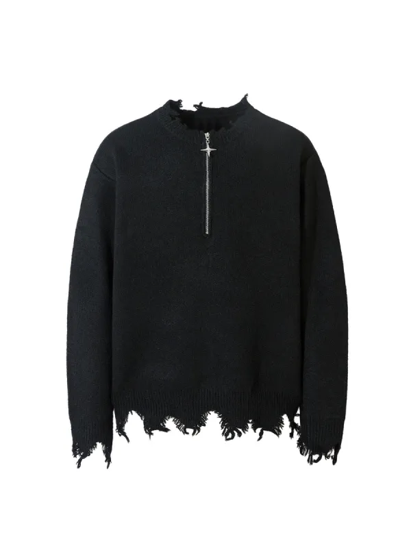 Distressed Quarter Zip Sweater sold by Thesupermade