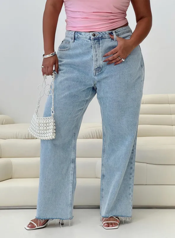 Fawcett High Rise Straight Leg Jeans Light Blue Wash Curve sold by Princess Polly