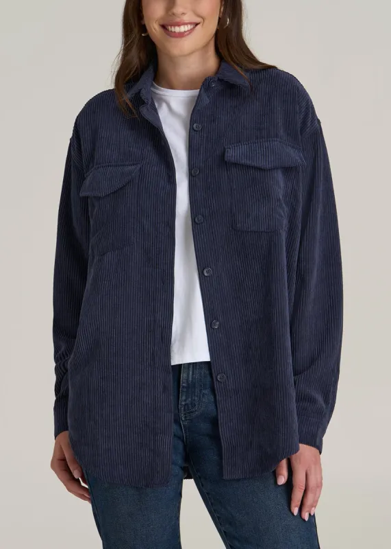 Corduroy Button Shirt for Tall Women in Navy sold by American Tall