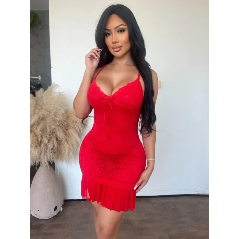 Carlta Lace Mini Dress (red) sold by OOTDFash