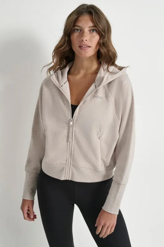 MINI STUD LOGO DOLMAN SLEEVE FULL ZIP HOODIE sold by DKNY