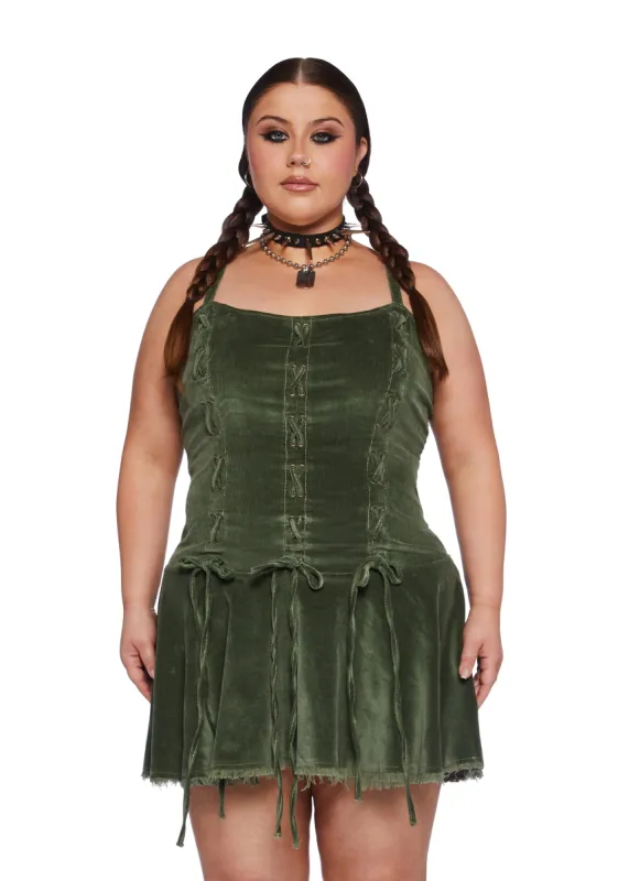 Plus Little Miss Attitude Mini Dress - Green Corduroy sold by Dolls Kill