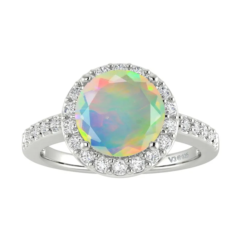 1.85Ct Ethiopian Opal and White Topaz Halo Ring in Sterling Silver sold by Zulily