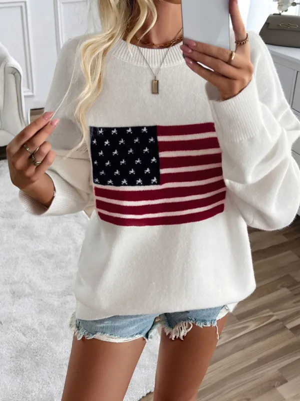 Devine US Flag Round Neck Long Sleeve Knit Top sold by Charming Charlie