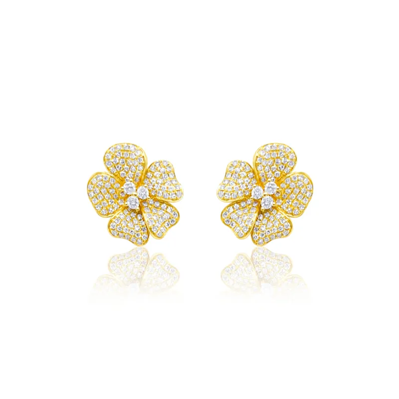 Yellow Gold Diamond Studs Flower Earrings -Online Exclusive sold by Meira T