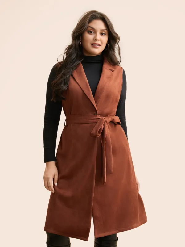 Suit Collar Faux Suede Belted Jacket sold by Bloomchic