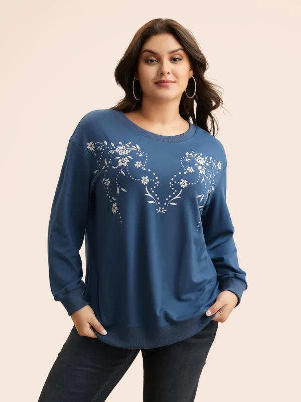 Floral Print Drop Shoulder Sleeve Sweatshirt sold by Bloomchic