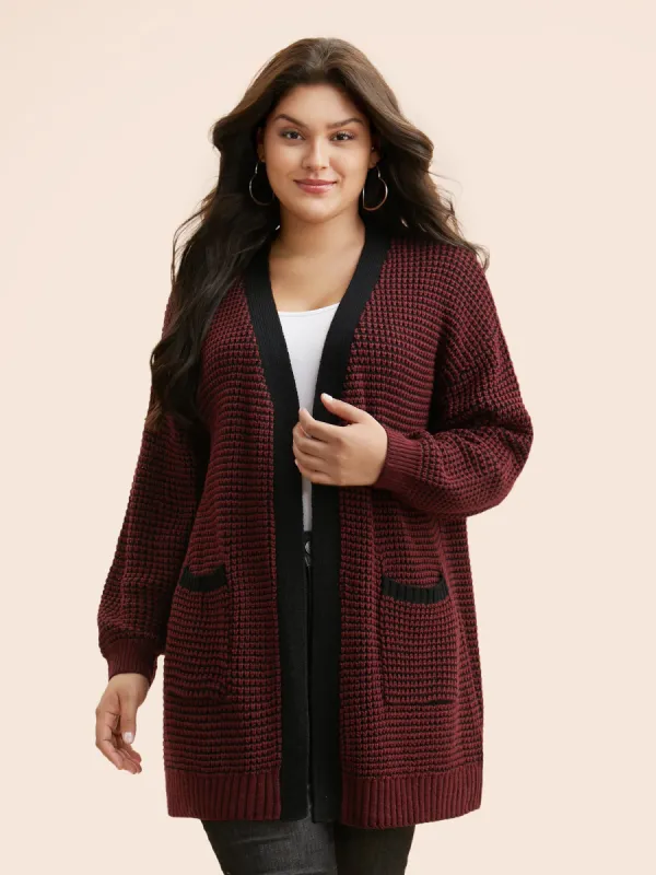 Contrast Textured Drop Shoulder Sleeve Cardigan sold by Bloomchic