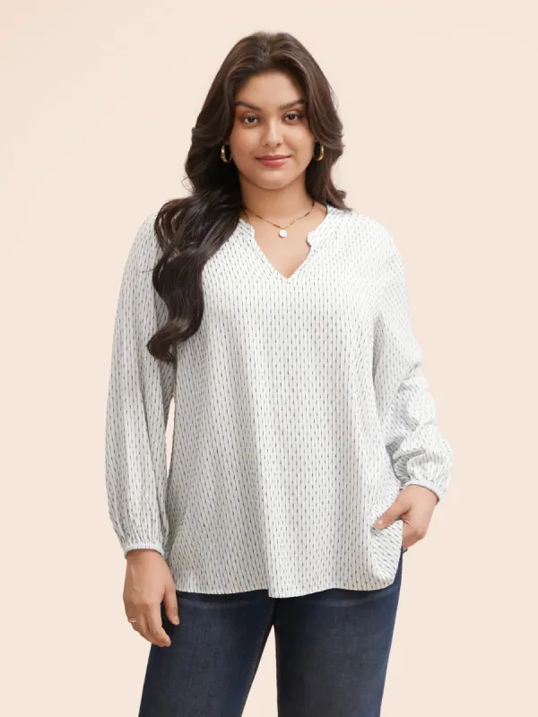 Notched Textured Lantern Sleeve Blouse sold by Bloomchic
