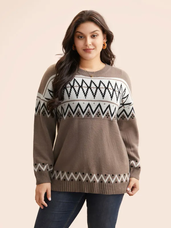 Round Neck Geometric Drop Shoulder Cardigan sold by Bloomchic