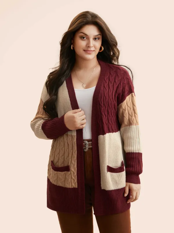 Colorblock Contrast Cable Knit Pocket Cardigan sold by Bloomchic