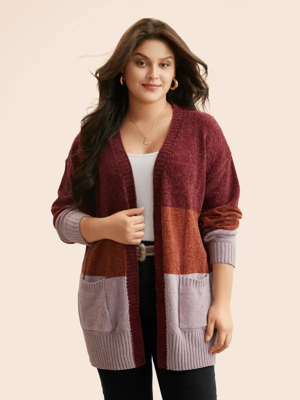 Colorblock Contrast Patch Pocket Cardigan sold by Bloomchic