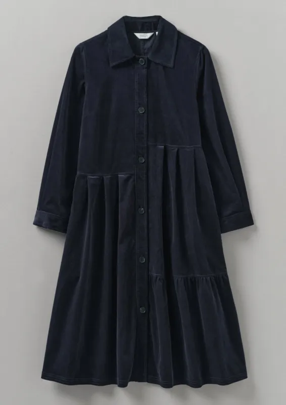 Panelled Organic Needlecord Dress | Navy sold by TOAST