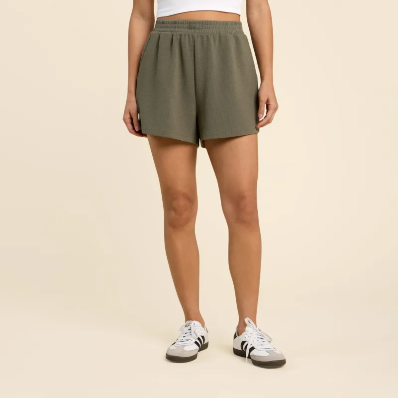 Sporty Waffle Short | Olive sold by nuuds