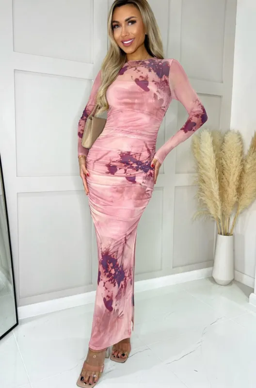 Amanda Blush Mesh Print Dress sold by Va Va Voom