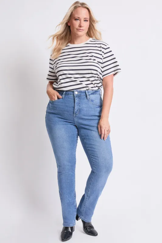 Women's Plus High Rise Basic 5 Pocket Straight Leg Jeans sold by YMI