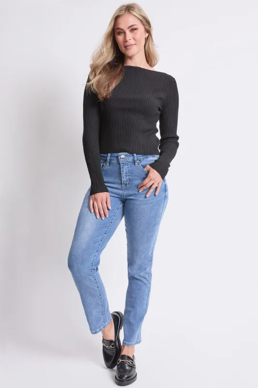 Women's High Rise Basic 5 Pocket Straight Leg Jeans sold by YMI