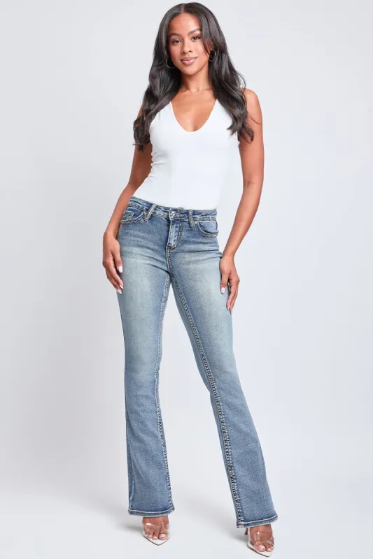 Women's Heavy Stitch Mid Rise Bootcut Stud Jeans sold by YMI