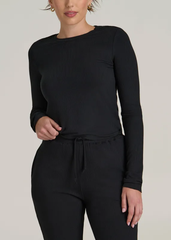 Lightweight Ribbed Cropped Lounge Shirt for Tall Women in Black sold by American Tall