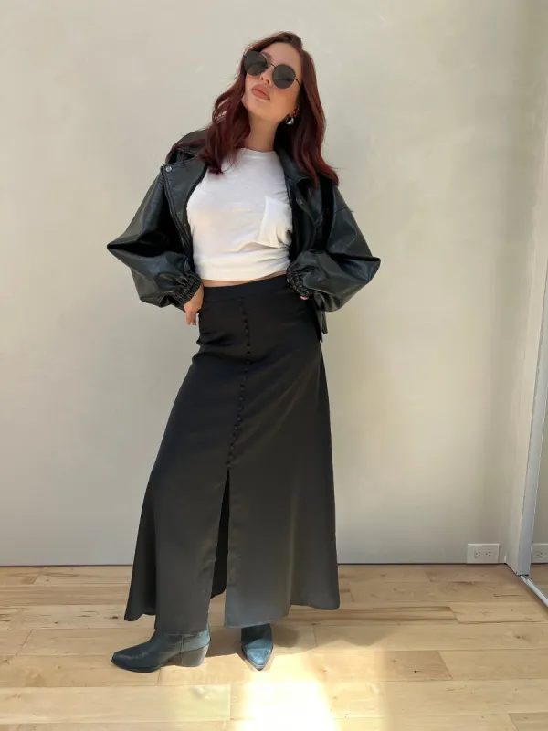 Button Detail Satin Skirt sold by Velvet House