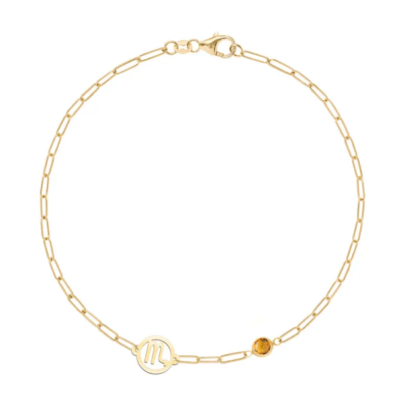 Personalized Scorpio & Birthstone Bracelet on Adelaide Mini in 14k Gold sold by Haverhill