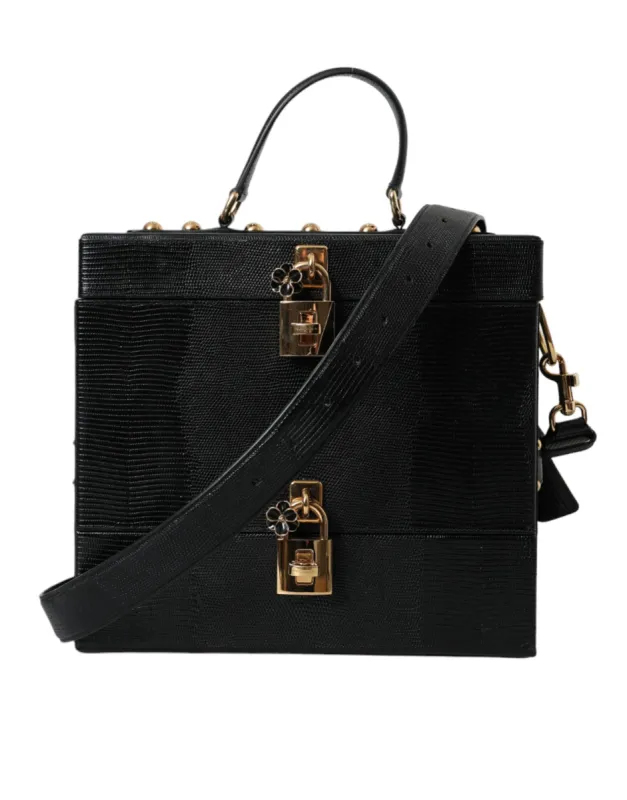 Black Lizard Embossed Calfskin Leather Double Box Bag sold by Louxly