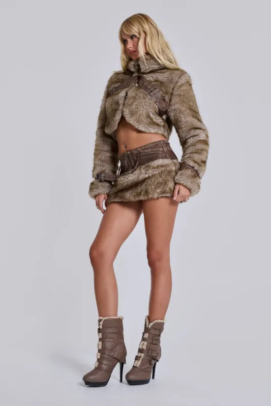 Raven Faux Fur & Leather Skirt sold by Jaded London