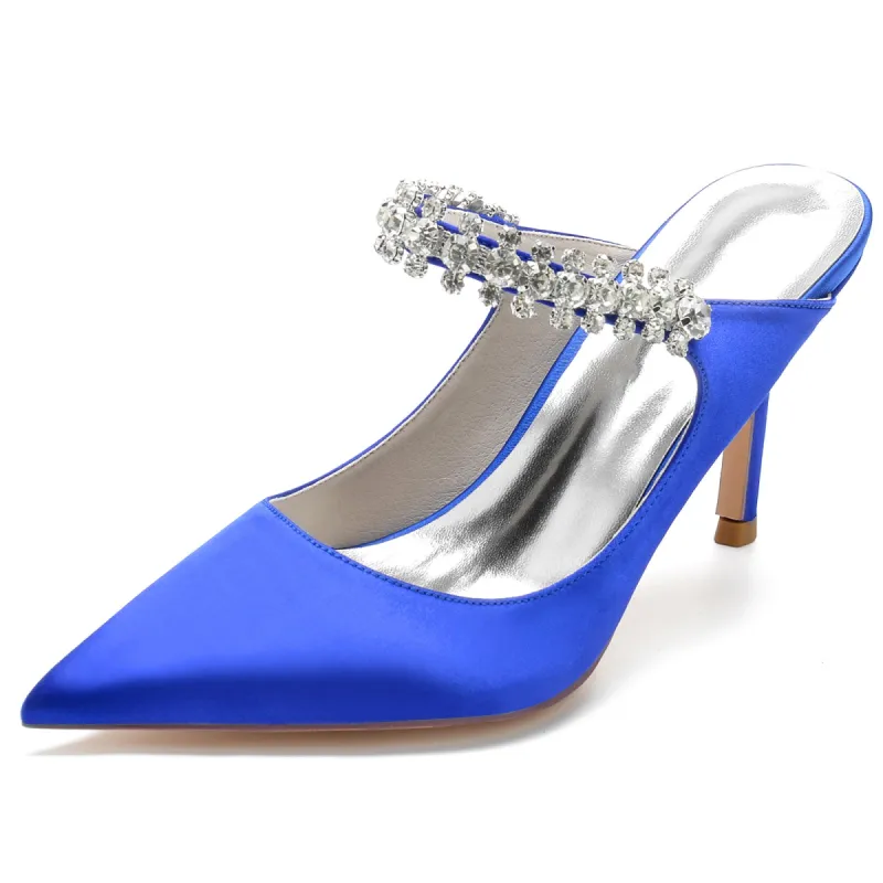 Women's Silk Satin With Ankle Strap Rhinestone Lace Closed Toe Stiletto Heel Wedding Shoes sold by Lavetir