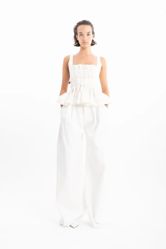 WHITE DENIM PLEATED BOYFRIEND TROUSERS sold by Marques ’ Almeida