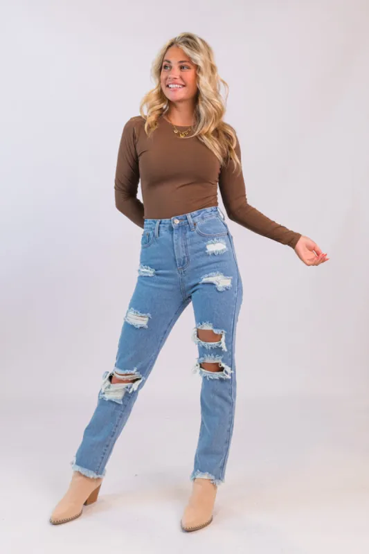 Megan Light Wash Distressed Straight Leg Mom Jeans FINAL SALE sold by Pink Lily