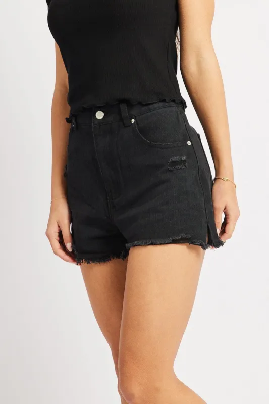 Black Denim Short High Rise Ripped sold by Ally Fashion